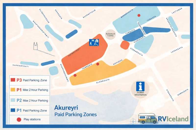 Parking zones in Akureyri Iceland