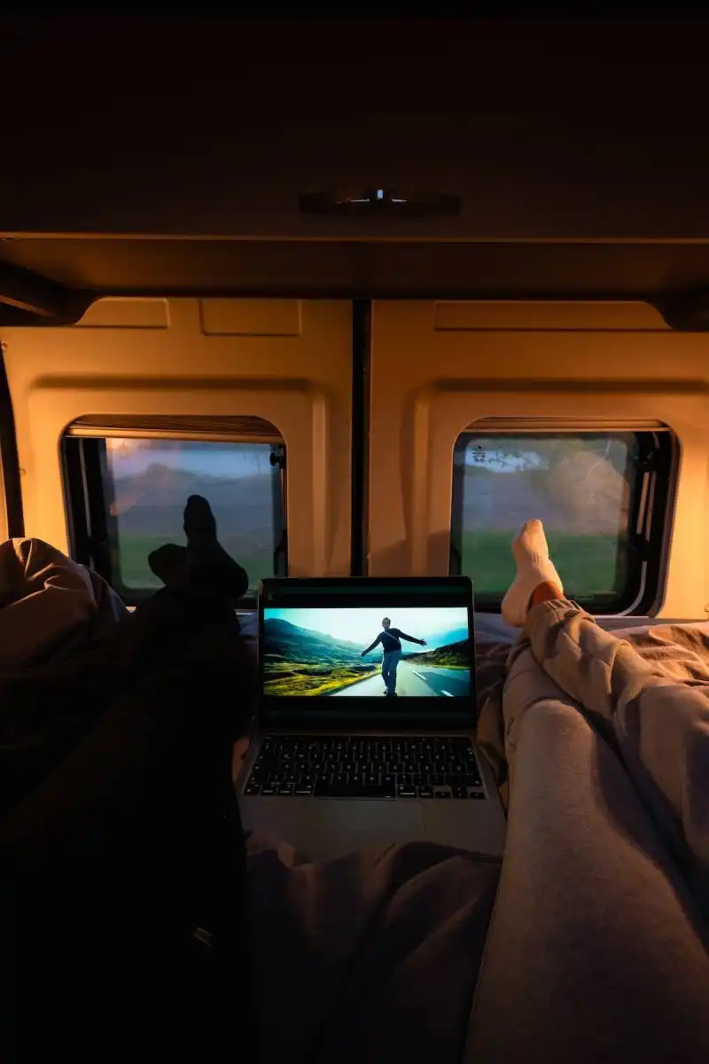 Relaxing inside an RV in Iceland