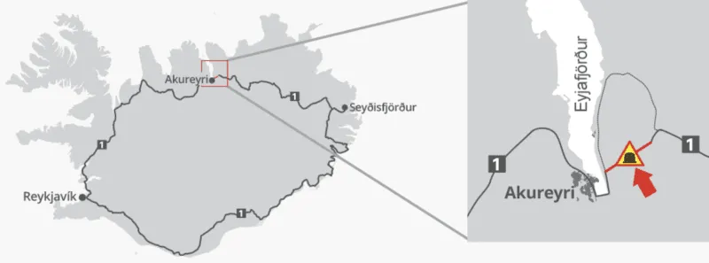 Map of Vaðlaheiðagöng tunnel